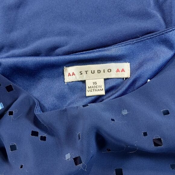 AA Studio Elegant Blue Midi with Sheer Sequin Overlay Size 16. Scoop Neckline... - Picture 4 of 8